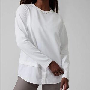 ATHLETA, GALLERY TOP 2.0,“Bright White”Long Sleeve Layer’d Tee, SZ- M *LIKE NEW